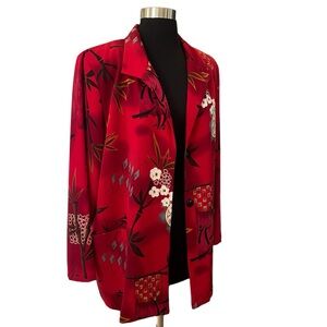 Vintage 80s Asian inspired red satin blazer oversized 14P MP